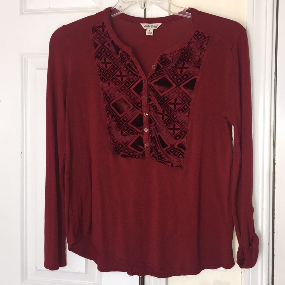 Lucky Brand Red Long Sleeve Tee with Velvet